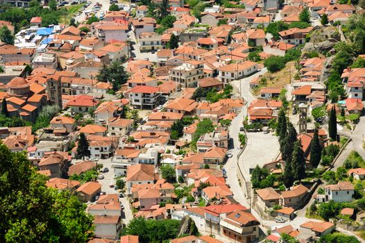 Kalambaka town bird view from the Meteora rocks, Greece