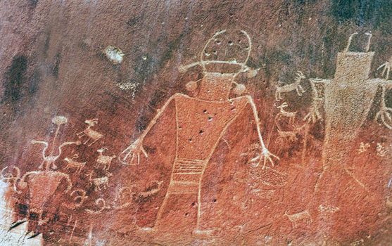 Native American Indian Fremont Petroglyphs Sandstone Mountain Capital Reef National Park Torrey Utah