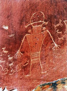 Native American Indian Fremont Petroglyphs Sandstone Mountain Capital Reef National Park Torrey Utah