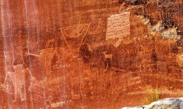 Native American Indian Fremont Petroglyphs Sandstone Mountain Capital Reef National Park Torrey Utah