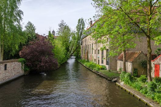 Canal in Bruges, cityscape of Flanders, Belgium