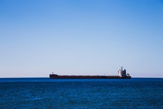 Empty container cargo ship in the open Atlantic ocean