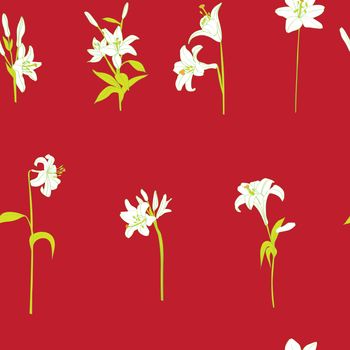 Lilies sparse pattern on a vibrant red background