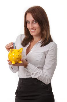 business woman with a piggybank