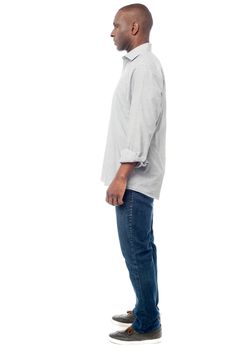 Image of a middle aged posing over white