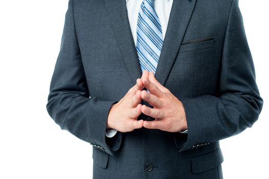 Cropped image of businessman hand clasped