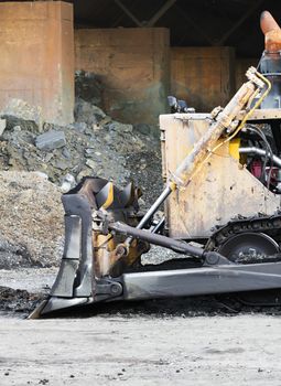 Part of bulldozer track in construction site