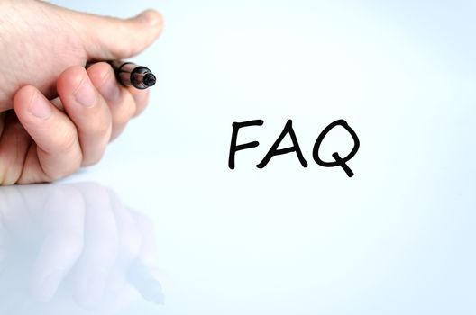 Pen in the hand isolated over white background Faq Concept