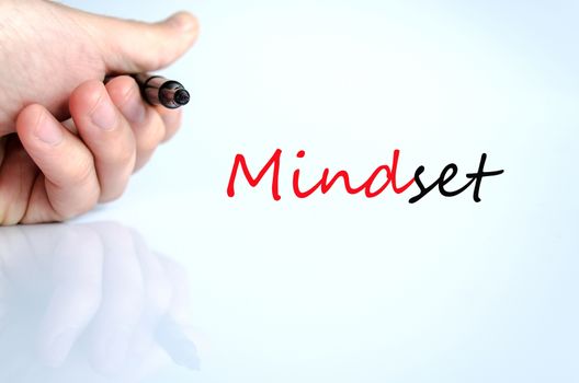 Pen in the hand isolated over white background Mindset