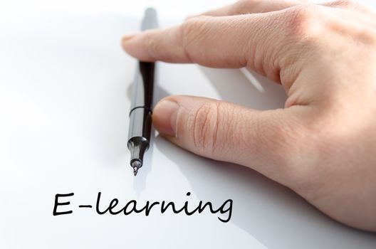Pen in the hand isolated over white background e-learning