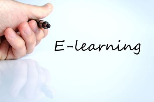 Pen in the hand isolated over white background e-learning