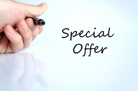 Pen in the hand isolated over white background Special Offer Concept