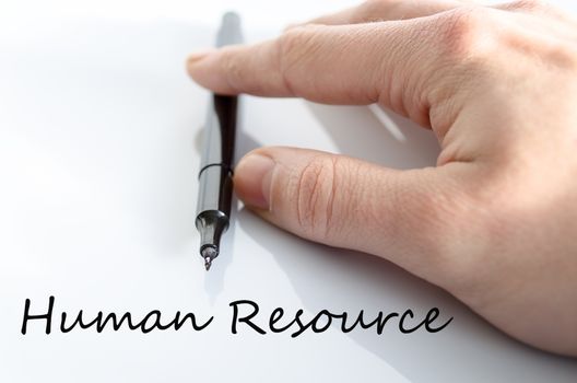 Pen in the hand isolated over white background Human resource concept