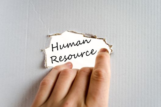 Hand and text on the cardboard background Human resource