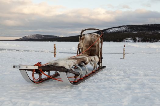 A sledge that is used for transportation in the winter landscape with dogs