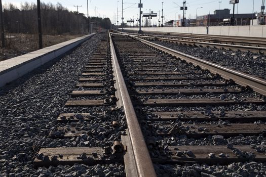 A railway track from a low angle that goes on for ever