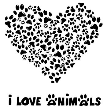 I love animals card with paws prints