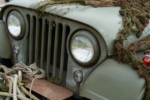U.S. Army Jeep Front Detail  with combat green camouflage net