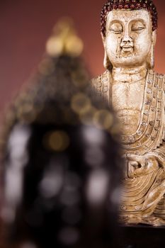 Zen buddha statue, vivid colors, natural tone