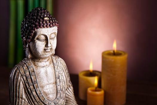 Zen buddha statue, vivid colors, natural tone
