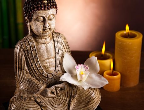 Zen buddha statue, vivid colors, natural tone