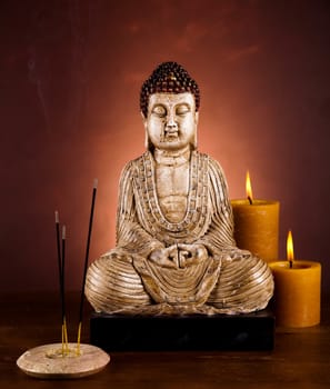 Buddha statue, vivid colors, natural tone