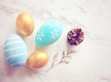 Pastel easter eggs with retro filter effect
