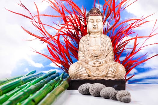 Buddha statue, vivid colors, natural tone