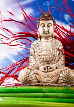 Buddha statue, vivid colors, natural tone