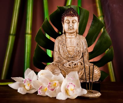 Buddha background, vivid colors, natural tone