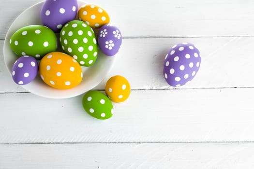 Easter eggs on wooden background. studio shot