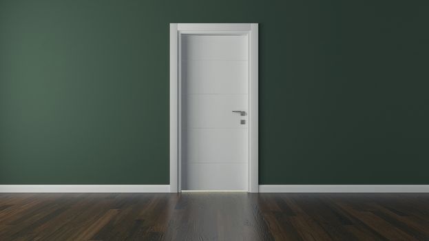 lacquer door with green wall and parquet 3d model rendering