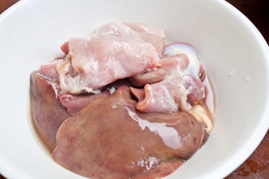 Chicken Hearts, Livers and Gizzards Stock Photo