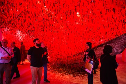 VENICE, ITALY - MAY 06: "The Key in the Hand" installation by Chiharu Shiota in the Japan National Pavilion at the 56 th Art exhibition of Venice biennale on May 06, 2015