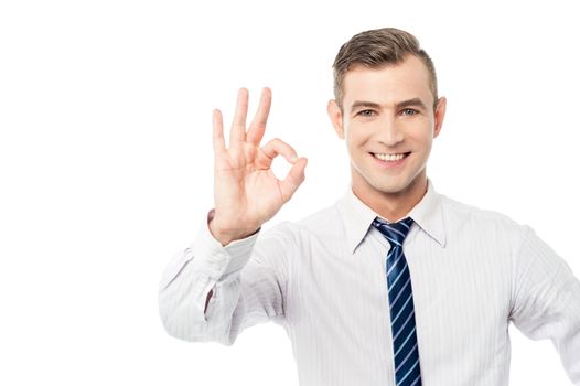 Smiling businessmen showing ok sign