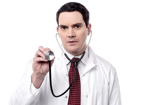 Male doctor ready to check with stethoscope
