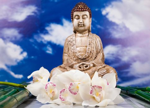 Buddha in Conceptual zen, vivid colors, natural tone
