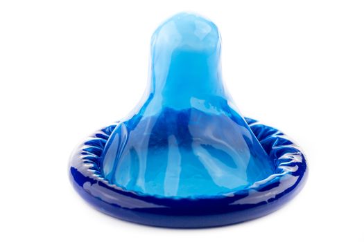 blue condom on white background