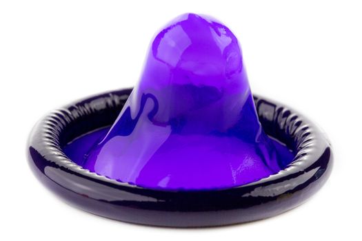 purple condom on white background