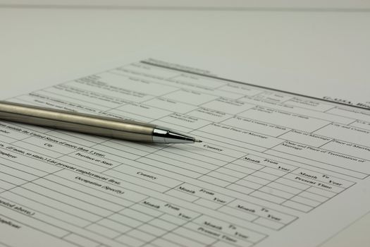 Close up of an application form to be completed