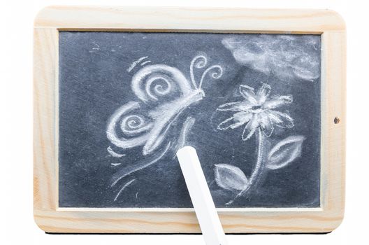Blackboard in wooden frame with a chalk drawing.