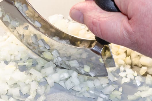 Cut onion, chop with a mezzaluna.