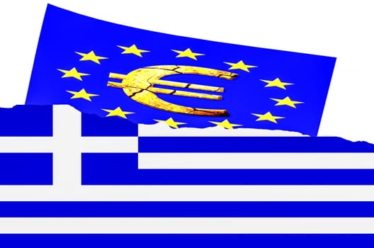 Illustration, the Greek flag and euro symbol