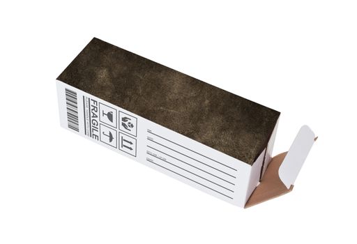 Old dirty cardboard box on a white background