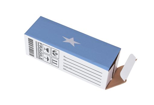 Concept of export, opened paper box - Product of Somalia