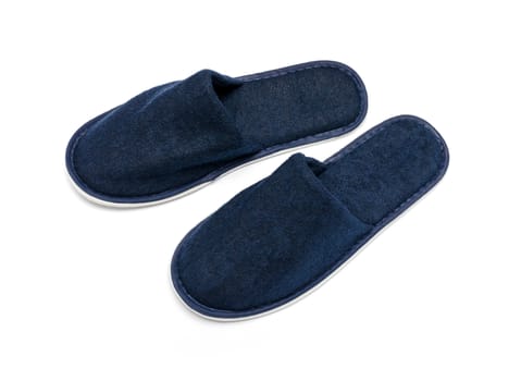A pair of blue slippers on a white background
