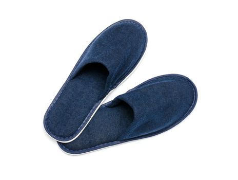 A pair of blue slippers on a white background