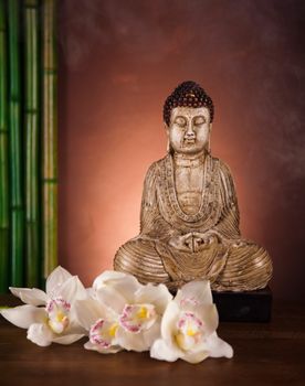 Buddha background, vivid colors, natural tone