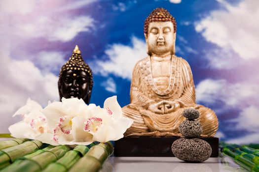 Buddha background, vivid colors, natural tone