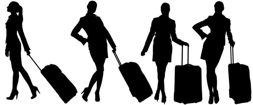 Silhouettes of womans with bags. Isolated white background